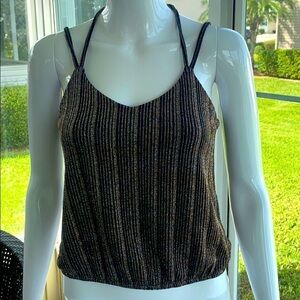 Express - Crop Black & Gold Glitter Stripe Tank Top Size XS